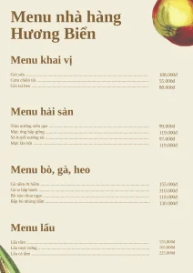 Menu nhà hàng Hương Biển Thủ Đức: Đánh giá món ăn, giá cả chi tiết